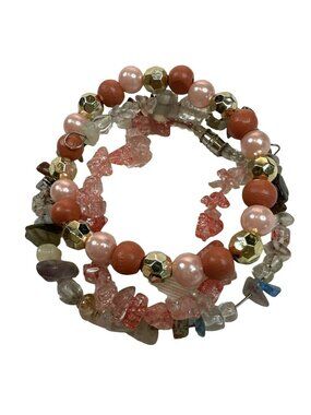 Stackable Stretch Beaded Bracelets Lot Pink Nugget Bead Costume Fashion Jewelry